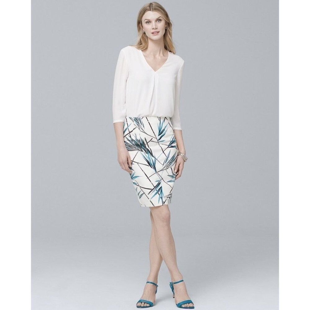 White House Black Market Palm-Print Pencil Skirt 8